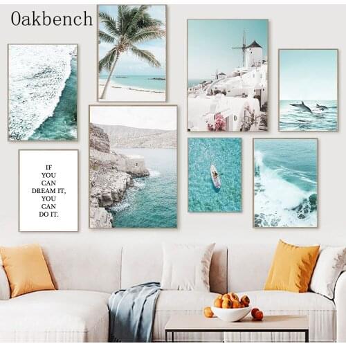 Landscape Canvas Painting City Building Poster Beach Coconut Tree Print Dolphin Posters Nordic Wall Picture Living Room Decor
