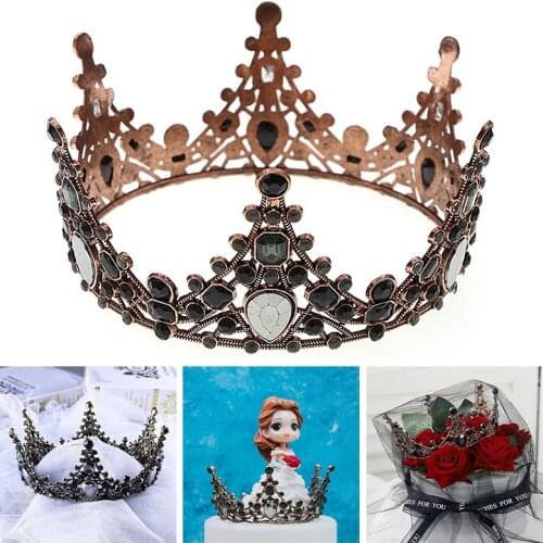 Baroque Black Crown Headband Crystal Rhinestone Royal Queen Crown For Bridal Veil Tiara Hairband Wedding Ladies Prom Accessories