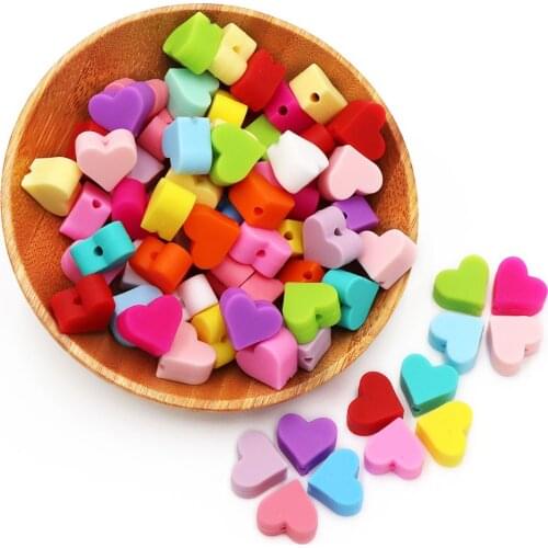 Joepada 10Pc Love Heart Shape Teething Pacifier Dummy Making Teethe Silicone Beads Teething Teether Accessories Food Grade Pearl