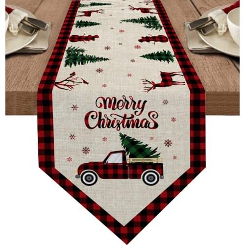 Christmas Snowflake Truck Red Plaid Table Runner Luxury Wedding Table Decor Tablecloth Christmas Decorations For Home Tablecloth