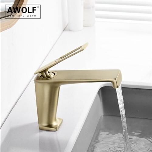 Solid Brass Brushed Gold Bathroom Basin Sink Faucet Chrome Deck Mounted Hot And Cold Black Mixer Water Tap Single Hole ML8112