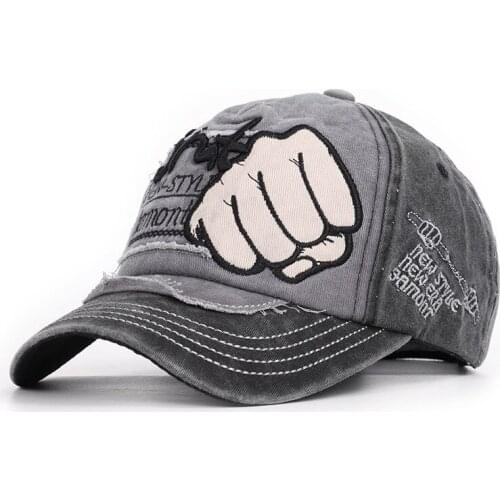 Washing Vintage Fists Embroidery Cotton Baseball Cap Adjustable Snapback Cap for Men and Women 74