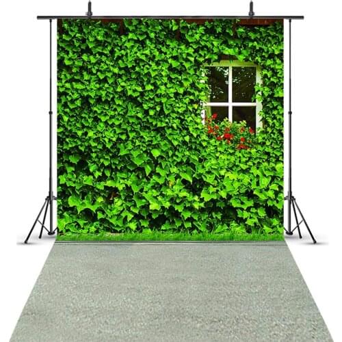 Spring Green Wall Plants Photo Background Windows Green Grass Backdrop for Kids Baby Newborn Photography Studio 216