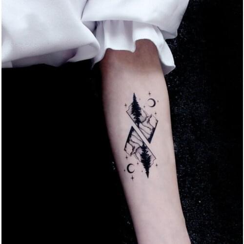 Black Geometry Totems Waterproof Temporary Tattoos Mountain Rock Tree Sunrise Fashion Arm Leg Body Art Tattoo Stickers Wholesale
