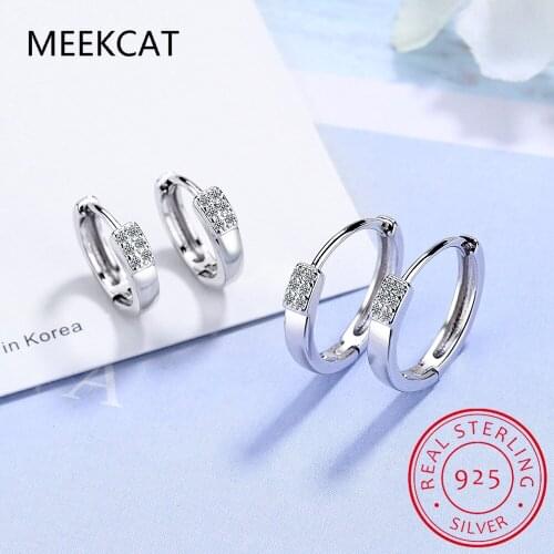 MEEKCAT Solid 925 Sterling Silver Earrings For Women Big & Small Style Cute Crystal Hoops Woman Jewelry Hoop Earrings FQL20378