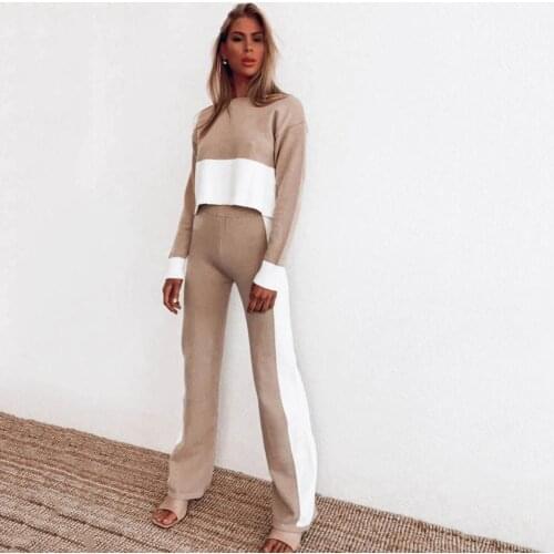 Womens fashion home casual stitching sweater suit