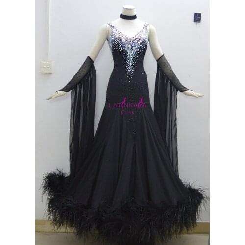 KAKA DANCE B1411,2014 New Style!Black Feather Ballroom Standard Dance Dress,Waltz Competition Dress,Women,Ballroom Dance Dress