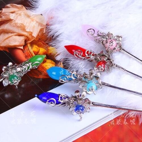 Golden and Silver Multicolor Jade Orchid Classical Hair Stick Cosplay Hair Accessory Handmade Hanfu Costume Accessory
