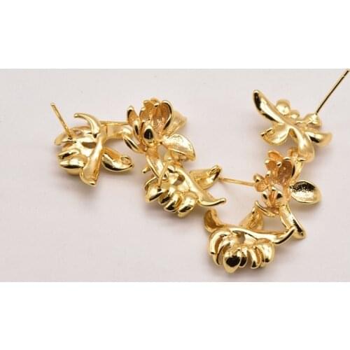 2 Pair/Lot 18mm*16mm 18K Brass Gold Plated Lotus Shape Stud Ear Earring Findings Earring Making Supplies Accessories JA0468