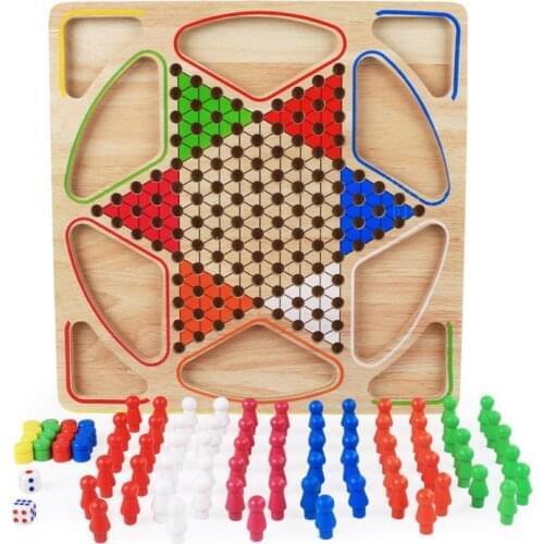 2 in 1 Double-Faced Wooden Chinese Checkers Flying Ludo Board Set Kid Family To Family Board Game Specially designed