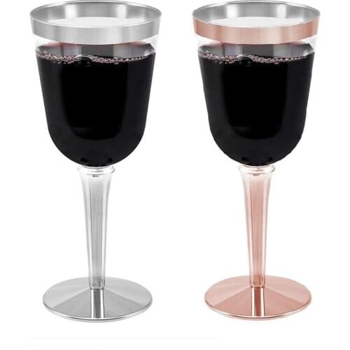 25pcs/50pcs Clear Hard Plastic Fancy Wine Cups Rose Gold Rimmed Disposable Water Glasses Wedding Party Silverware set 25pcs 10OZ