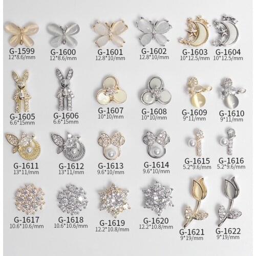5pcs Nail Art Delicate Butterflys Flowers Shapes Alloy With Zircon Rhinestones For Nail Tips Decorations