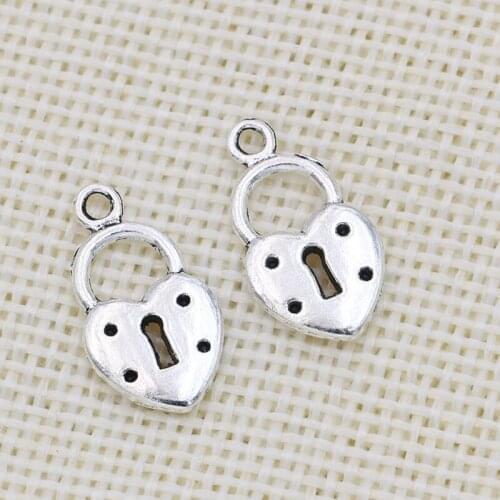 40pcs Antique Silver Plated Heart Lock Charms Pendants for Jewelry Making DIY Handmade Craft 20x11mm