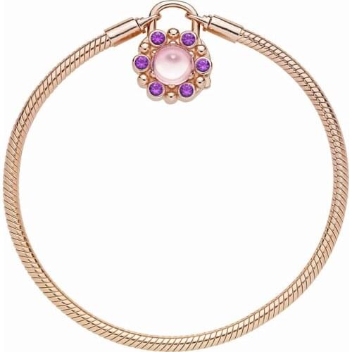 Ajax 925 Sterling Sliver Flower Love Lock Type Snake Bracelet Fit Bangles For Girls Birthday Gift