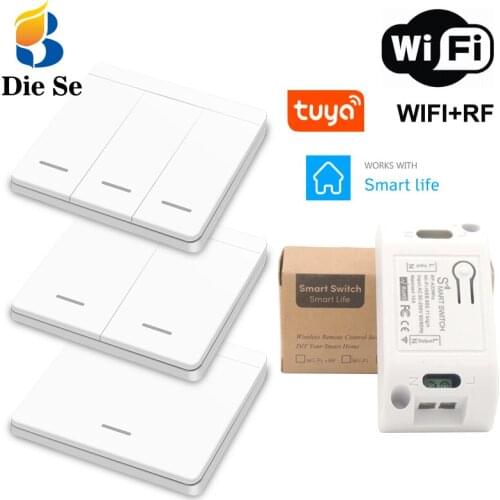 WIFI/RF 433Mhz Wireless AC 90-250V interruptor and 1/2/3 Gang push button Light switch, Work with Tuya Google Home IOS/Android