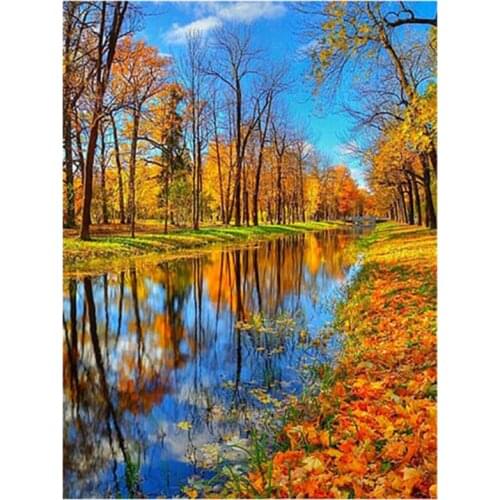 Scenery Lake Diamond Embroidery Painting Forest Tree Mosaic Rhinestone Sticker Wall Decor New Arrival Puzzle Picture Diamond Dot