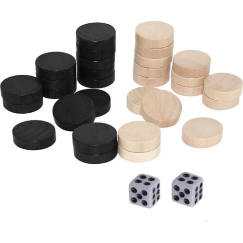 Wood 30 Pieces with 2 Dice Draughts Board Game Chess Backgammon Chess Piece for Kids Learning Chess Game Camping Entertainment