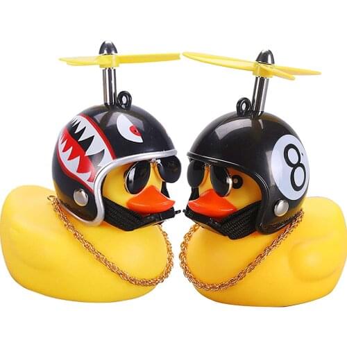 Cute Rubber Duck Toy Car Ornaments Yellow Duck Car Dashboard Decorations Cool Glasses Duck with Propeller Helmet Car Ornaments