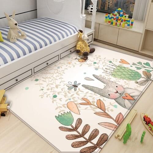 Simplicity Animal Bunny Bee Pattern Children Flannel Carpet Baby Hand Print Carpet Baby Play Mat Rectangular Children Carpet