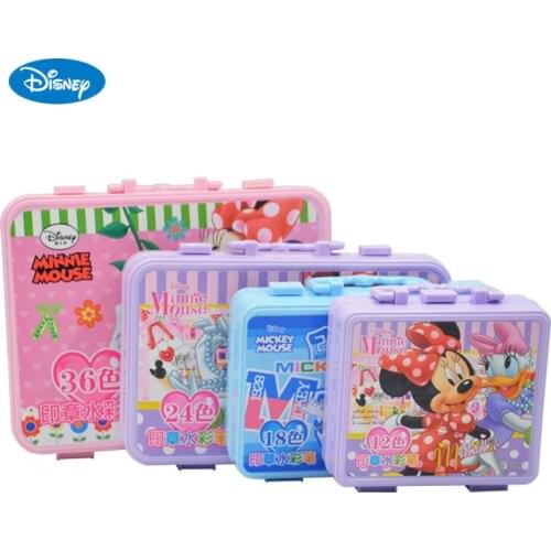 Disney Mickey Minnie watercolor pen color set 12/18/24/36 color student portable cute seal painting graffiti pen learning gift