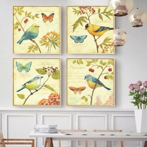 HAOCHU American Pastoral Canvas Art Print Painting Poster Wind Flower Bird Animal Living Room Bedroom Home Decorative Wall Mural