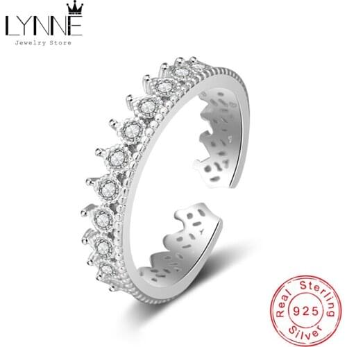 LYNNE Jewelry New Trendy Romantic Crown CZ 925 Sterling Silver Rings Fine Gear Design Zircon Adjustable Ring Women Birthday Gift