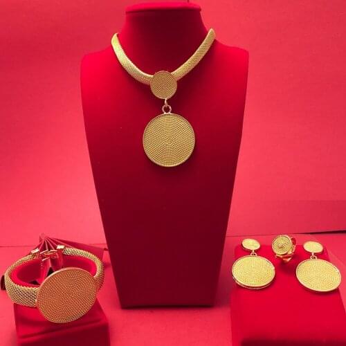 24K Dubai Gold Color Jewelry Sets For Women African India Party Wedding Necklace Pendant Earrings Jewellery Set Engagement Gifts
