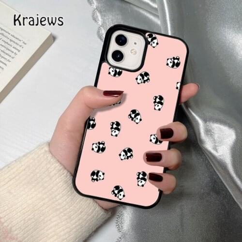 Krajews Cute Pink Panda Face coque Phone Case for iPhone 12 mini 5 6S 7 8 PLUS X XS XR 11 PRO MAX SE 2020 Back Cover Funda Shell