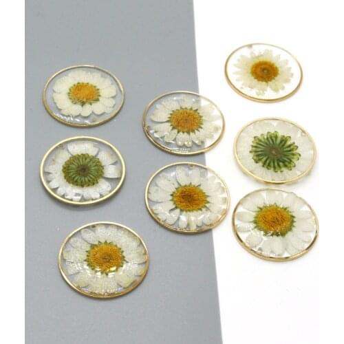 3pcs 25mm White Round Transparent Dried Flowers Earring Charms Resin Pendant For Earrings Necklace Keychains DIY Jewelry Make