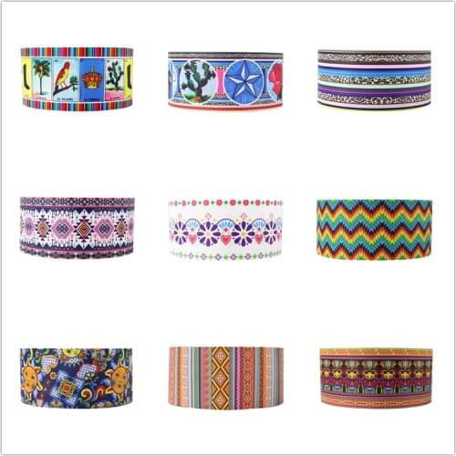 Q&N ribbon 50Yards 16mm-75mm Mexican pattern Ribbons Thermal transfer Printed grosgrain,Gift wrapping DIY materials