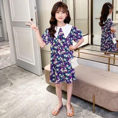 Girls Summer Dresses 2021 New Doll Collar Princess Flowers Dress Childrens Clothing
