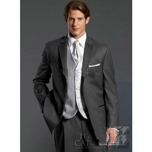 Best Custom Made Groom Tuxedos Charcoal Grey Notch Lapel Best man Groomsman Men Wedding/Prom Suits/wedding suitswedding men clot
