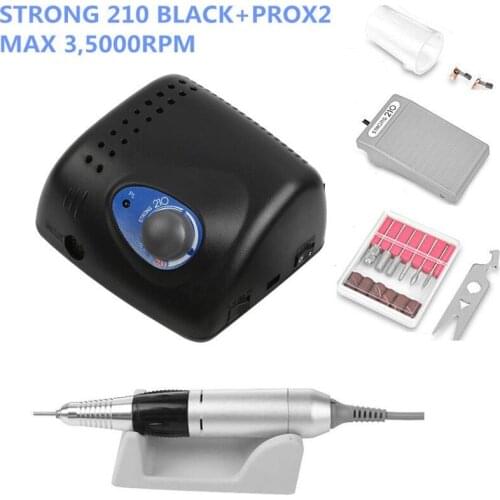 35K 2019 Arrival STRONG 210 Black PRO x2 3,5000rpm Handpiece 65W Nail Drills Manicure Machine Pedicure Electric File Bits