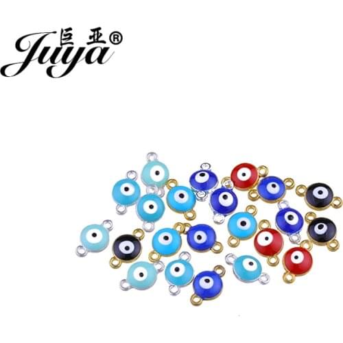 JUYA Gold Evil Eye Metal Charms 8mm 15pcs Jewelry Making Accessories Supplier Necklace Bracelet Connectors for Diy AE0051