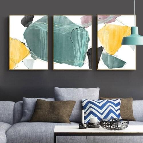 Modular Abstract Geometric patchwork color block modern decorative Picture Canvas Wall Art Poster for room hotel office decor