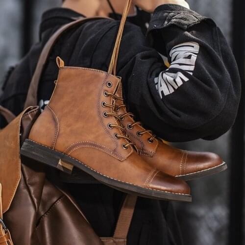 Men Fashion Boots Britsh Vintage Leather Shoes Men Boots Autumn Winter Design Plus Velvet Warm Mens Ankle Boots New Zapatos