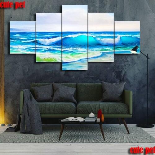Diamond painting Blue Sea Seascape full square round diy diamond embroidery Mosaic wall Embroidery Cross stitch Home Decor 5PCS