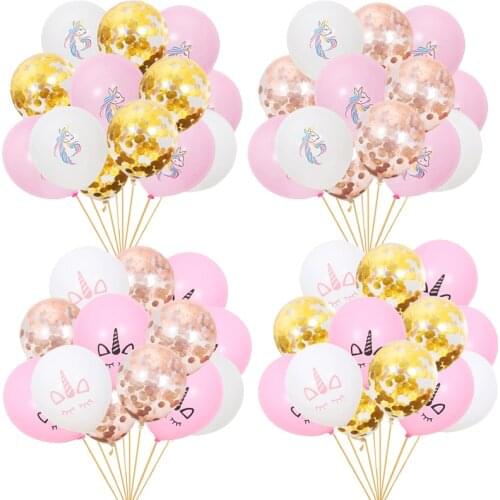 15pcs color printing unicorn balloon set gold rose gold sequined latex balloon baby birthday party decoration balloon