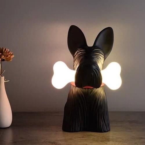New cartoon puppy table lamp children princess bed creative cute decorative lamp modern Nordic black and white animal resin