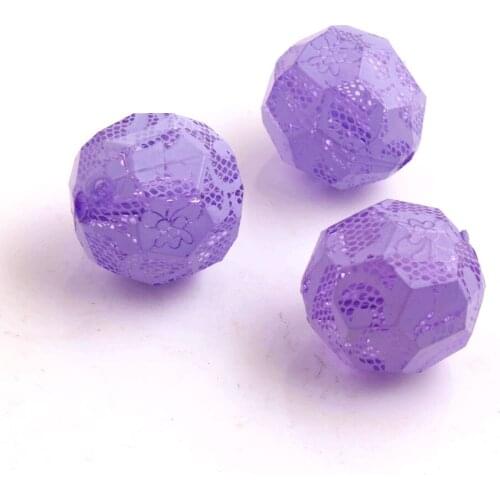 Newest 100pcs/lot 20mm chunky acrylic purple faceted print white lace Beads,chunky disco beads for Chunky Necklace Jewelry