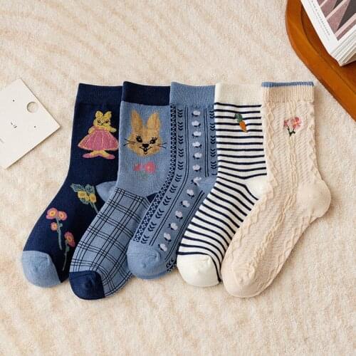 New Kawaii Harajuku Retro Floral Women Long Socks Fashion Cute Anime Women Long Socks Cotton Striped Designer Women Underwear