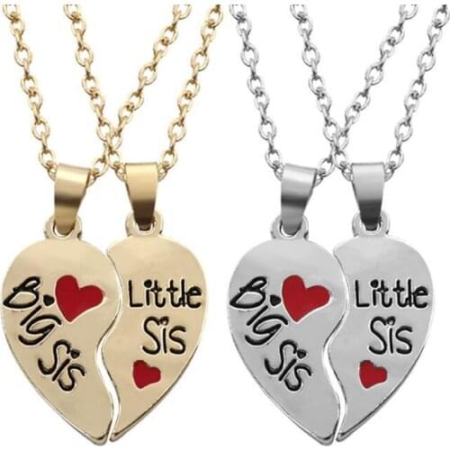 Fashion Trendy Broken Heart Pendant Necklace Big Litter Sister Splicing Friendship Necklace Puzzle Choker Women Girls Gift