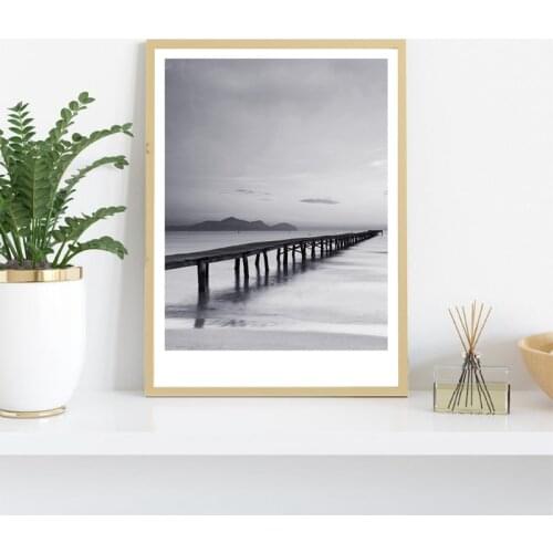 Beach Wall Art Canvas Painting Black White Beach Photography Poster Modern Nordic Decor Scandinavian Wall Picture for Home Room