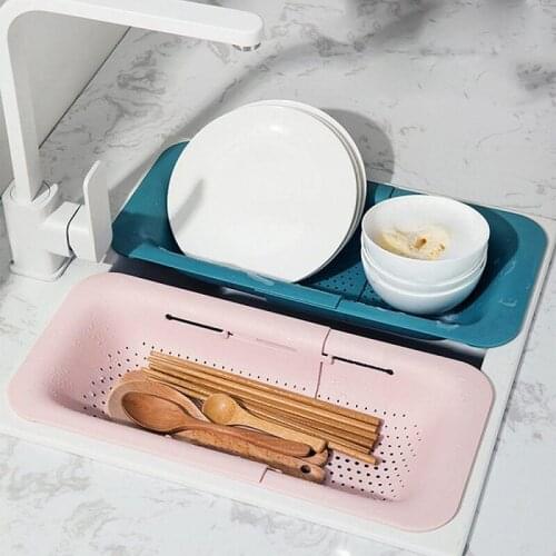 Adjustable Dish Drainer Sink Drain Basket Washing Vegetable Fruit Plastic Drying Kitchen Accessories Organizer