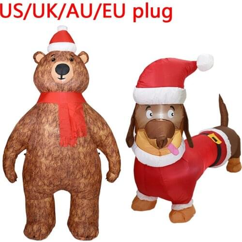 1.5m/2.1m Inflatable Christmas Bear/Puppy Dog With Rotating LED Lights Luminous Decoration Dog Doll Set For Xma Yard Garden 1PC