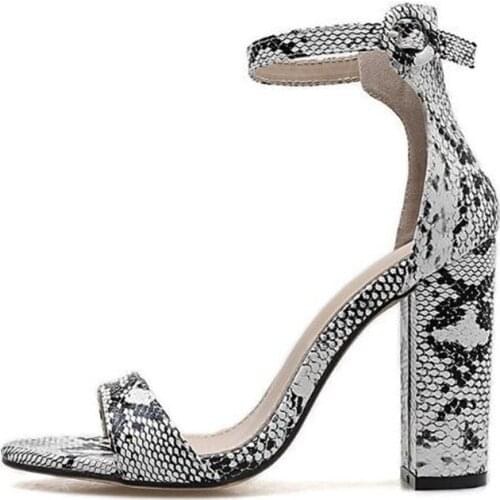 Women Ankle Strap Sandals Snake Print Square heel Fashion Pointed toe Ladies Fashion shoes 2019 New Women Sandals