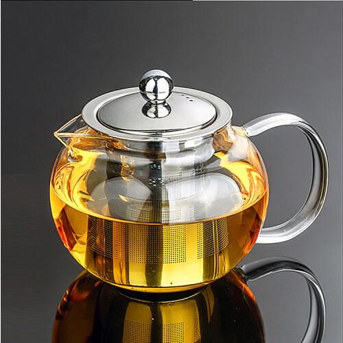 Apple Shape Glass Teapot Cambered Hyaline Stainless Steel Filter Resistant Black & Puer Tea Sets Kettle Tea infuse 650ml-1300ml