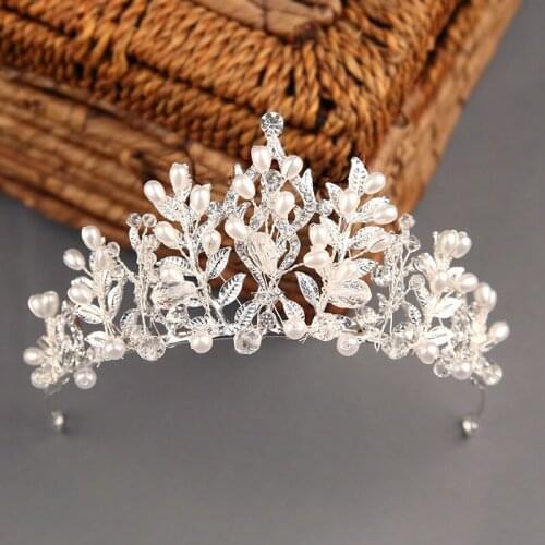 Bridal Pearl Crystal Crown handmade wedding crown hair ornament birthday headwear