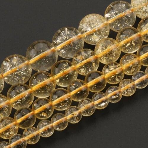Light Yellow Cracked Crystal Stone Beads Spacer Round Loose Beads For DIY Bracelet Pendant Jewelry Making 6 8 10 12mm 15 Inches