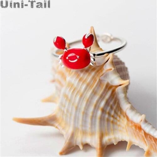 Uini-Tail hot new 925 sterling silver fashion cute exquisite drop red crab open ring personality tide flow high quality jewelry